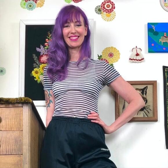 Vintage Navy & White Stripe Mesh Baby Tee, 1990s Calvin Klein Cropped T-Shirt S - Picture 5 of 13